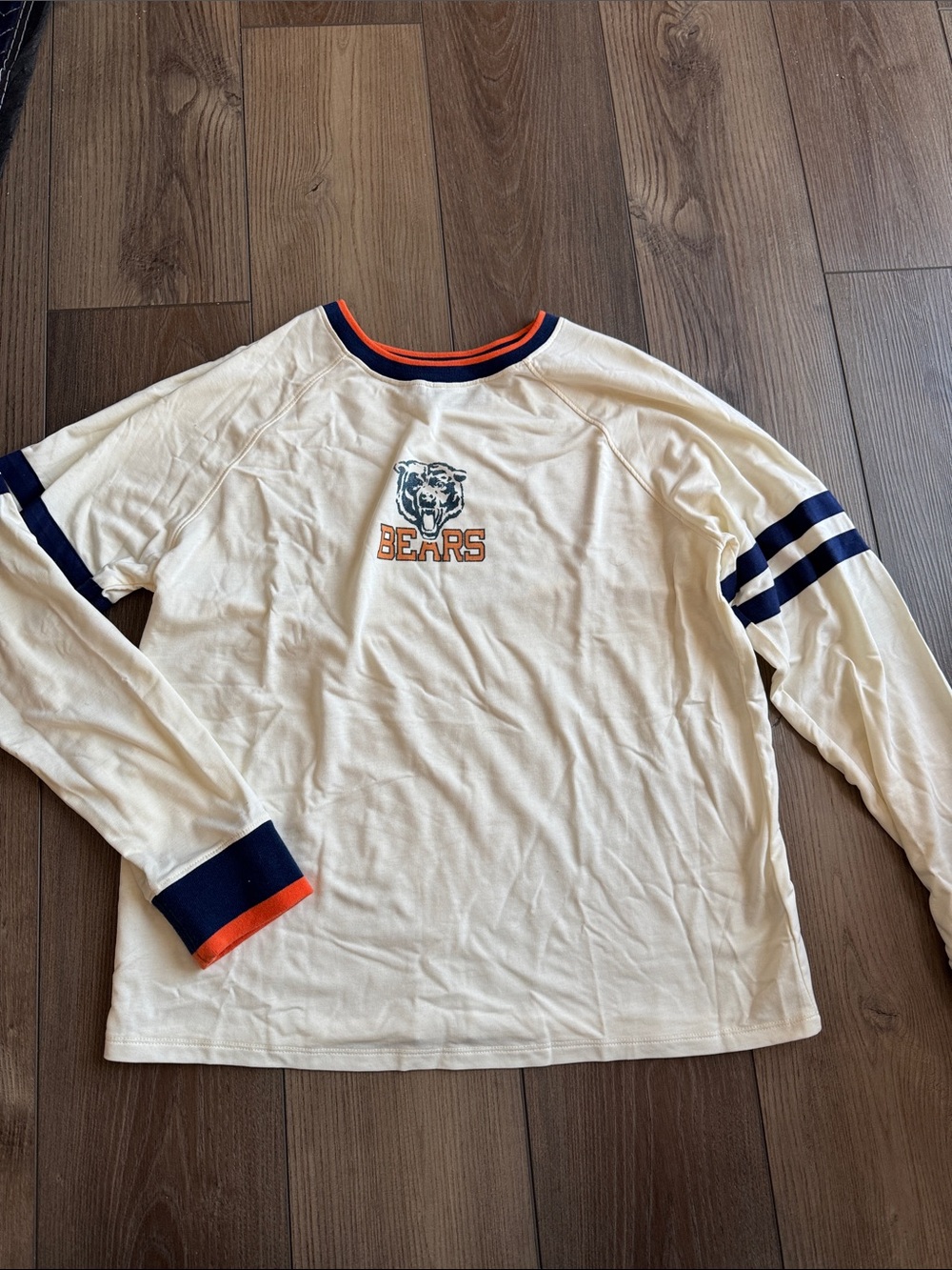 *Bears Graphic Long Sleeve Tee in Cream with Navy & Orange Trim